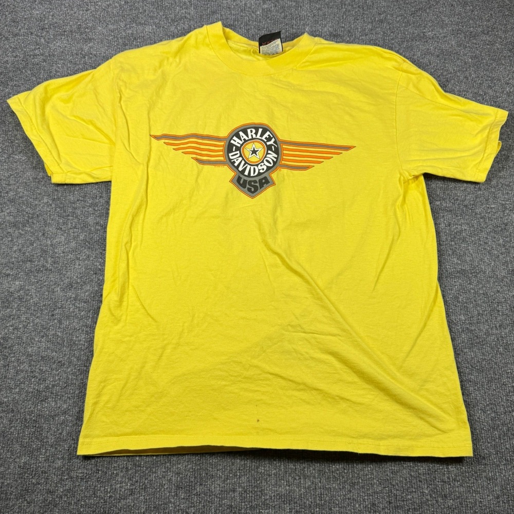 Harley Davidson Hanes Beefy Shirt Mens L Yellow Mancuso Houston‎ Texas Graphic
